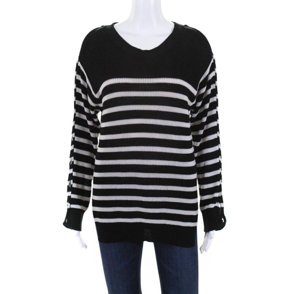 Fuzzi Womens Striped Gianna Sweater Black White Cotton Size Extra Small 10744551